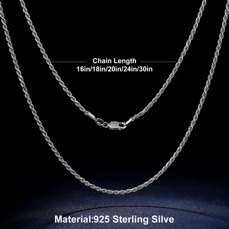 2.5mm S925 Rope Chain Necklace Sterling Silver Never Fade Waterproof Choker Men Women Jewelry Silver Color Chains Gift