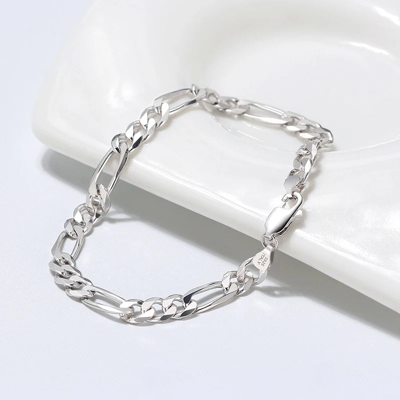 ORSA JEWELS Real 925 Sterling Silver Figaro Bracelets for Women 14K Gold Plated 3.3mm Figaro Link Chain Bracelets Jewelry SB66 - Uknowucme