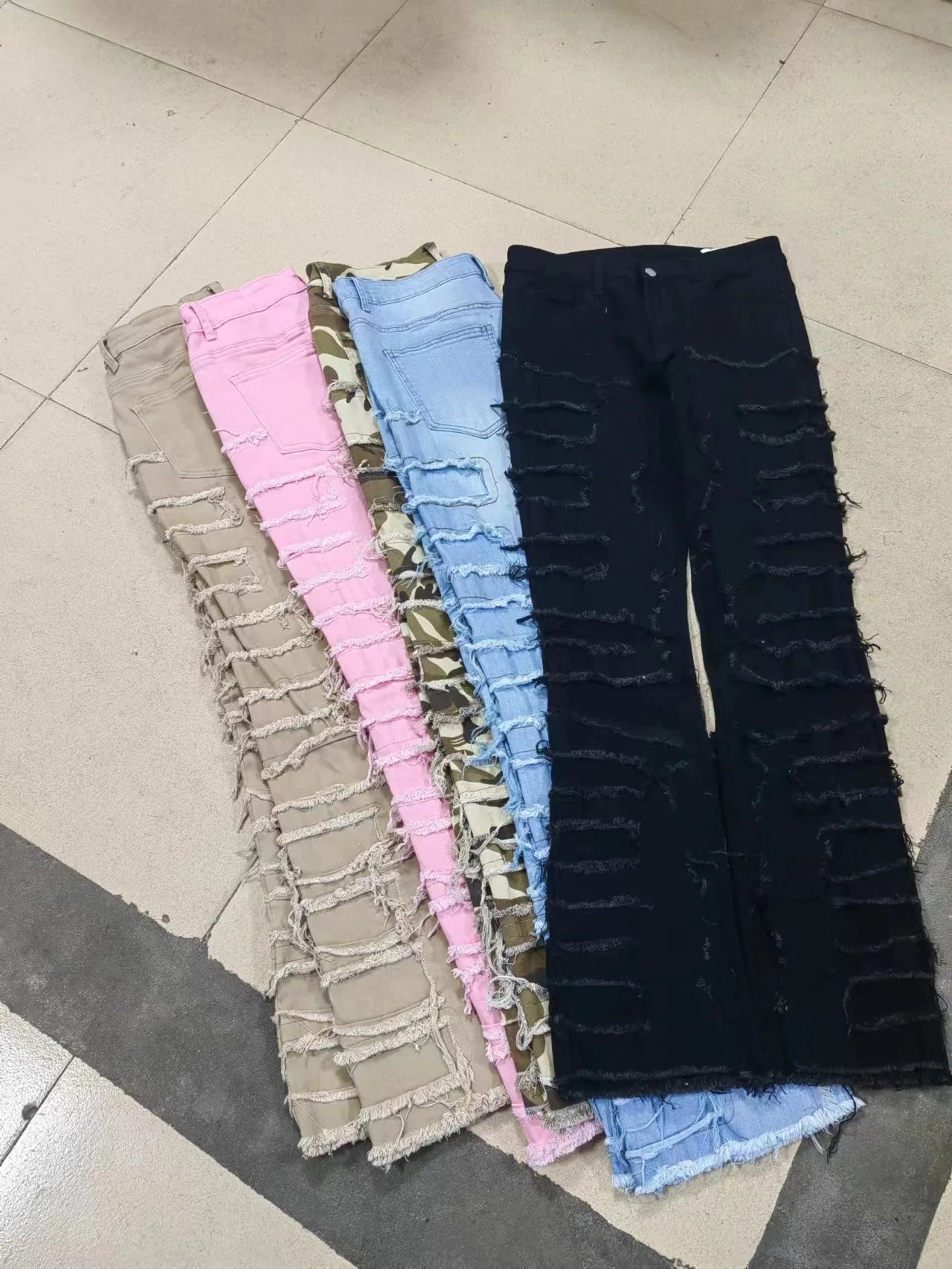 Spliced Distressed Denim Pants Men Jeans Ripped Mid Waist Pockets High Street Jean Skinny Washed Ankle Length Pencil Pants - Uknowucme