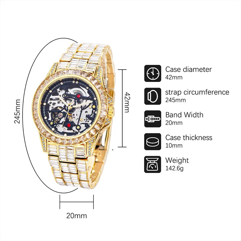 High End Automatic Watch For Men Hip Hop Diamond Hollow Mechanical relogio masculino Luxury Ice Out waterproof Male Watches 2022