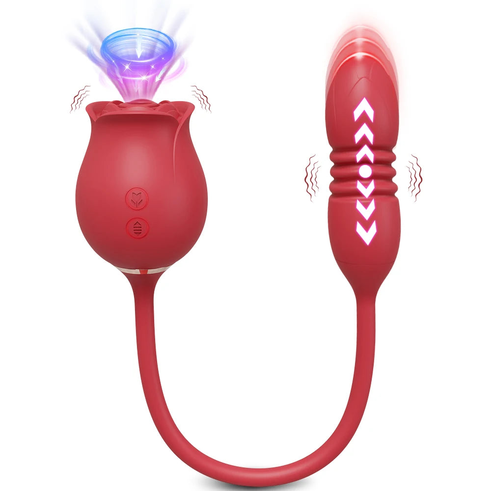 Rose Sucking Vibrator Women Masturbator Nipple Penetration Vagina Vibrator Sucker Dildo Masturbators 2 in 1 Sexy Shop Products