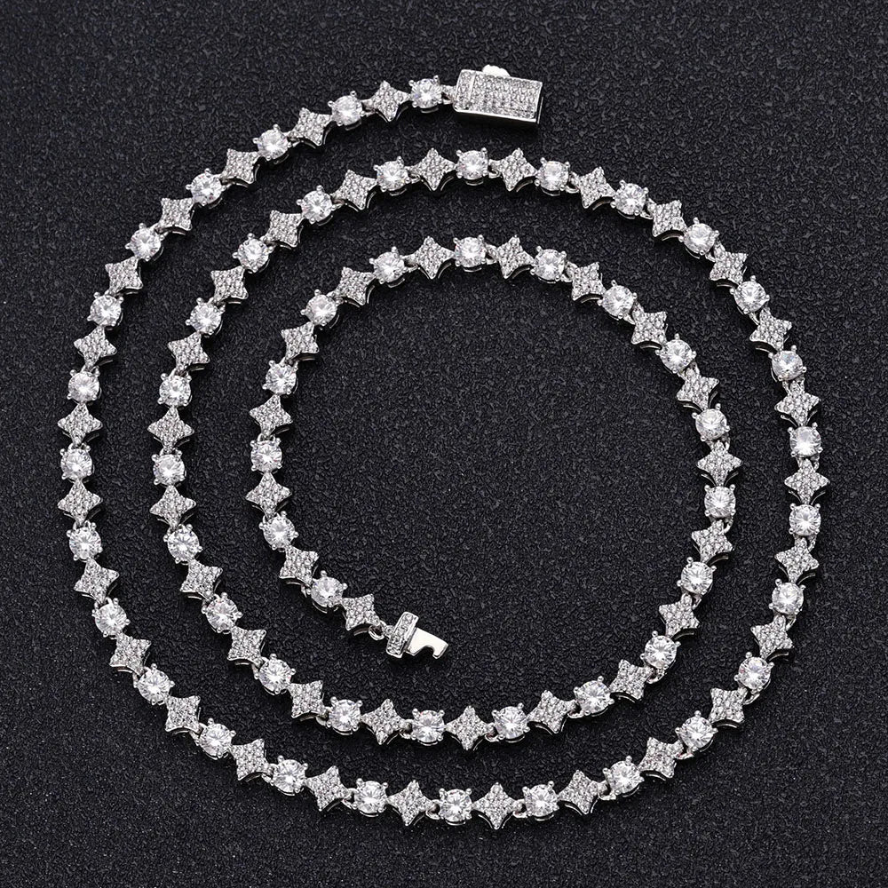 ESKEEM Custom Black White Moissanite Star Tennis Chain Exquisite Party Wedding Gift Bling Iced VVS 925 Silver Tennis Necklace - Uknowucme