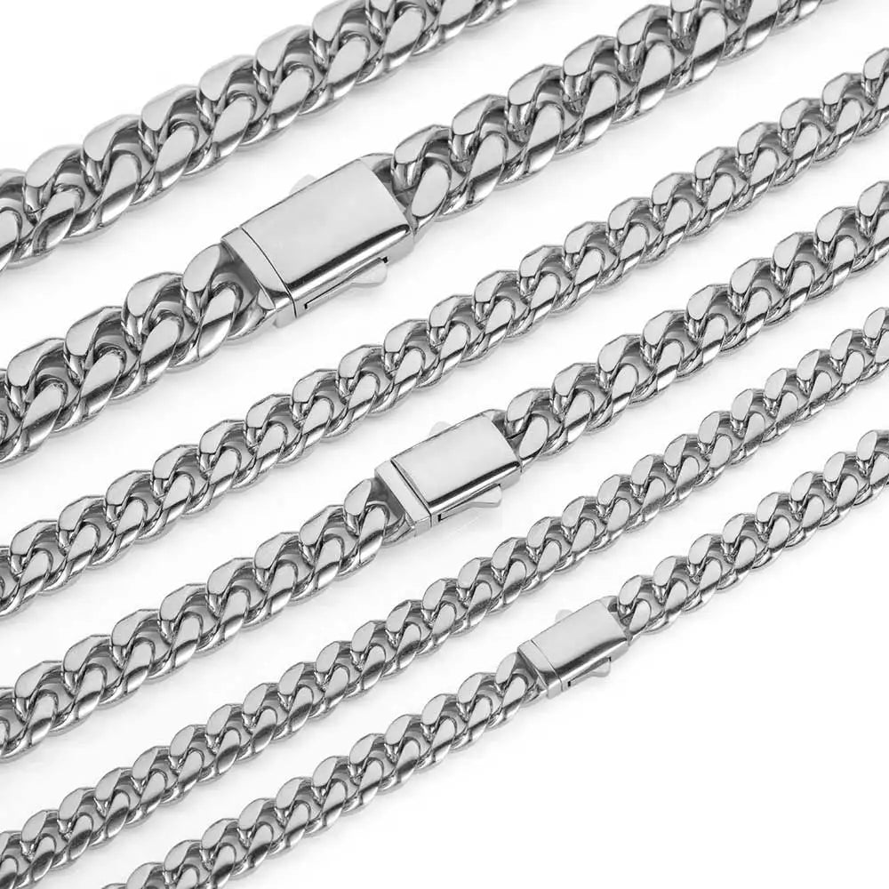 High Quality Width 8-14mm Stainless Steel Gold Color Cuban Chain Waterproof Men woman Curb Link Necklace Various Sizes - Uknowucme