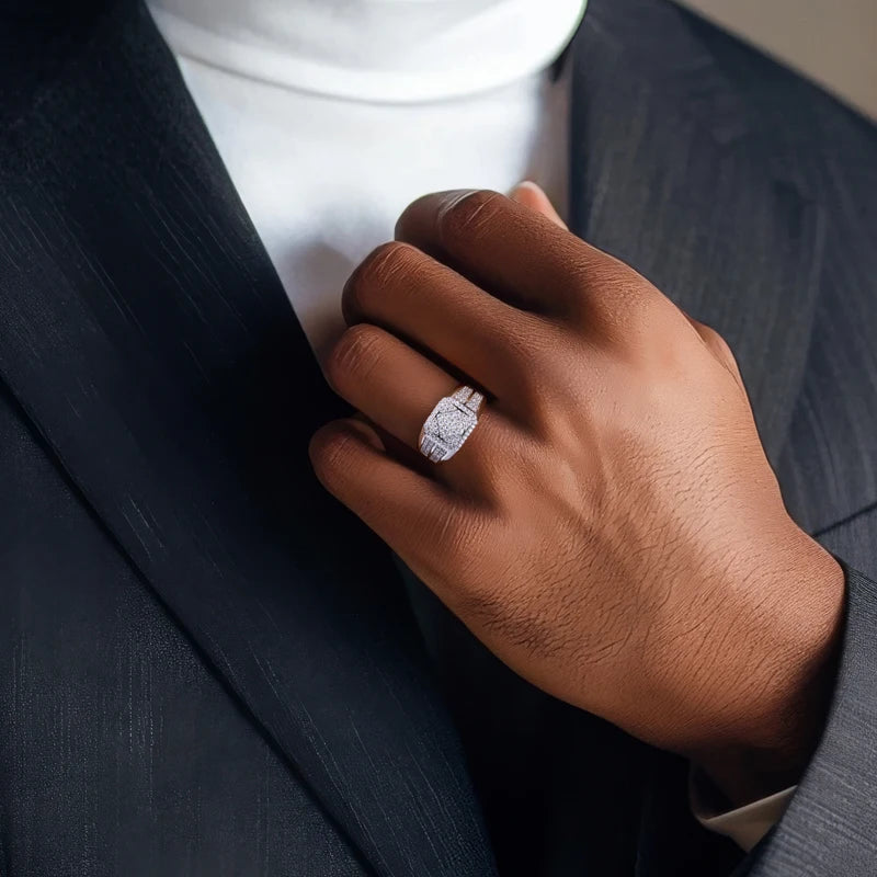 MossanRappr 1.06cttw D Color Moissanite Diamond Men Ring 925 Sterling Silver Gold Plated Luxury Engagement Rings Hip Hop Jewelry - Uknowucme