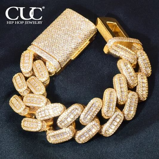 CUC 28mm Big Hip Hop Bracelet for Men's Thick Heavy Miami Baugette Zircon Cuban Chain Gold Silver Color Link Rock Jewelry - Uknowucme