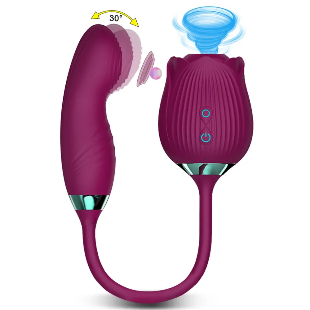 Rose Sucking Vibrator Women Masturbator Nipple Penetration Vagina Vibrator Sucker Dildo Masturbators 2 in 1 Sexy Shop Products