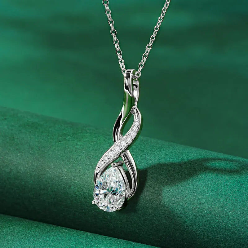 Anziw 7x10mm 2ct Pear Cut Moissanite Infinity Pendant Necklace for Women 925 Sterling Silver Adjustable Chain Fine Jewelry Gift - Uknowucme