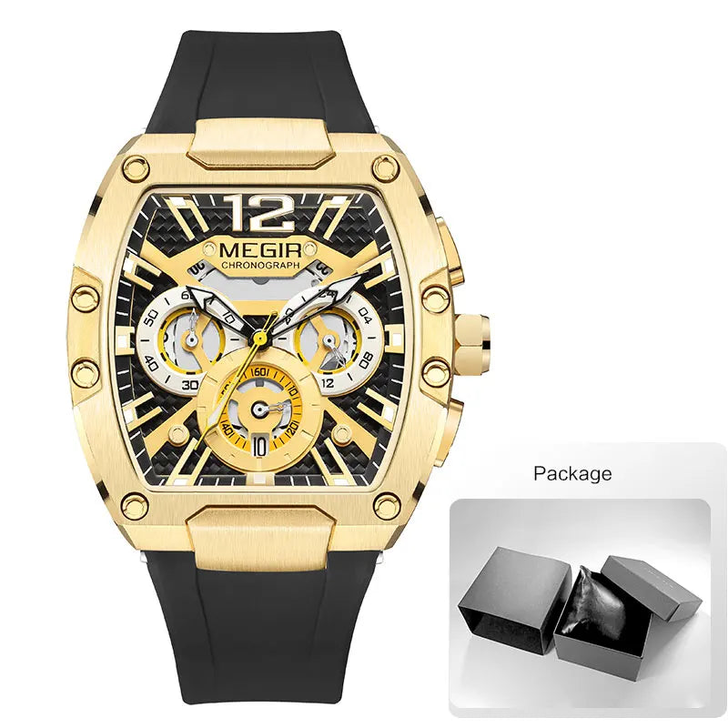 MEGIR Navy Blue Silicone Strap Sport Watch for Men Fashion Waterproof Chronograph Quartz Wristwatch with Luminous Hands Calendar - Uknowucme