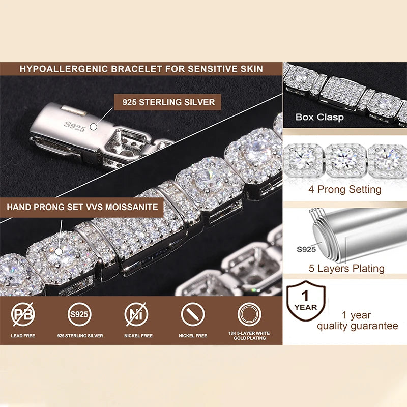 6mm Moissanite Tennis Bracelet Chain for Women Man GRA Diamond Original 925 Sterling Silver Link Bracelets Wedding Party Jewelry - Uknowucme