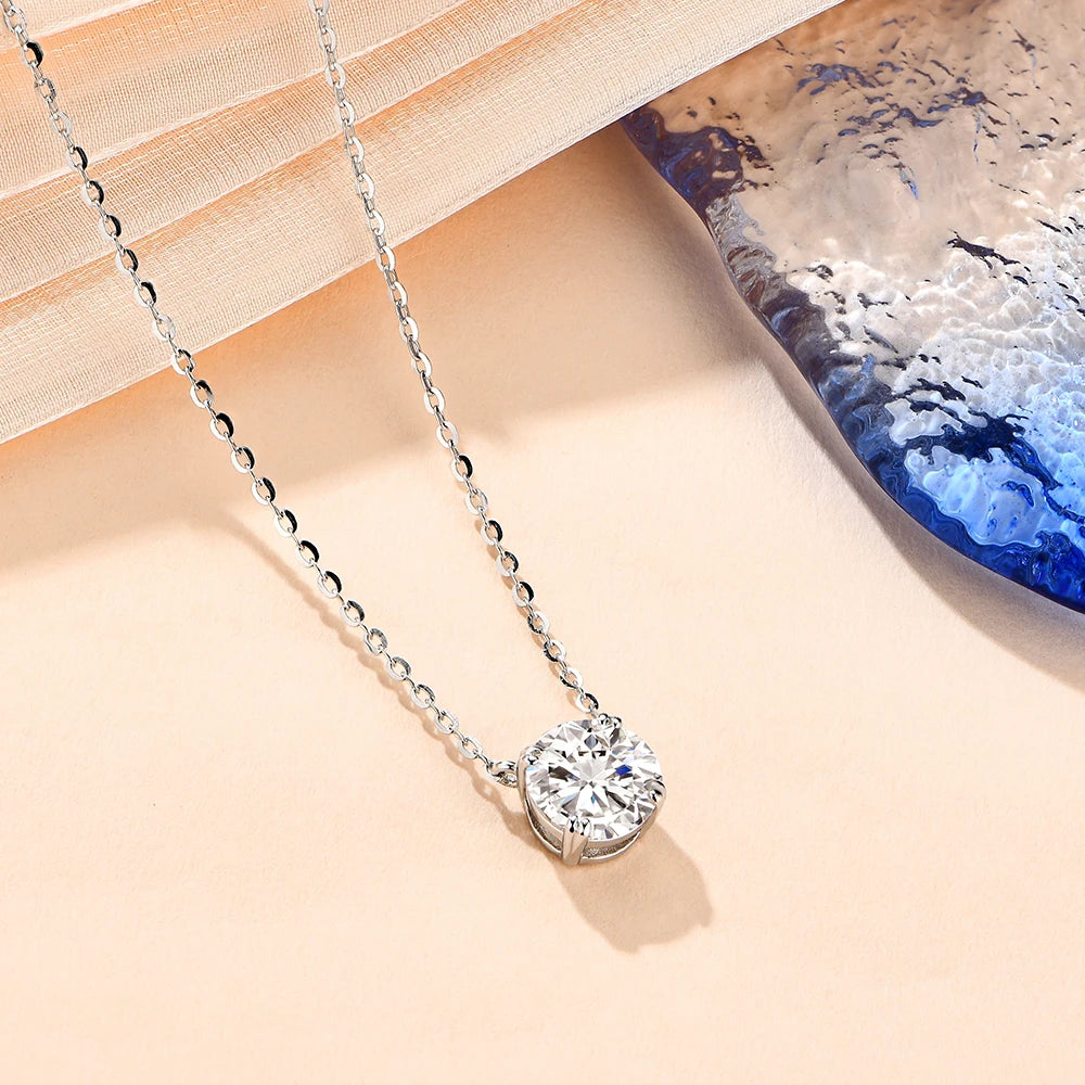 Moissanite Diamond 6.5mm 1CT Necklace For Woman Pendant 925 Silver Necklace For Women Chains Party Bridal Fine Jewelry - Uknowucme