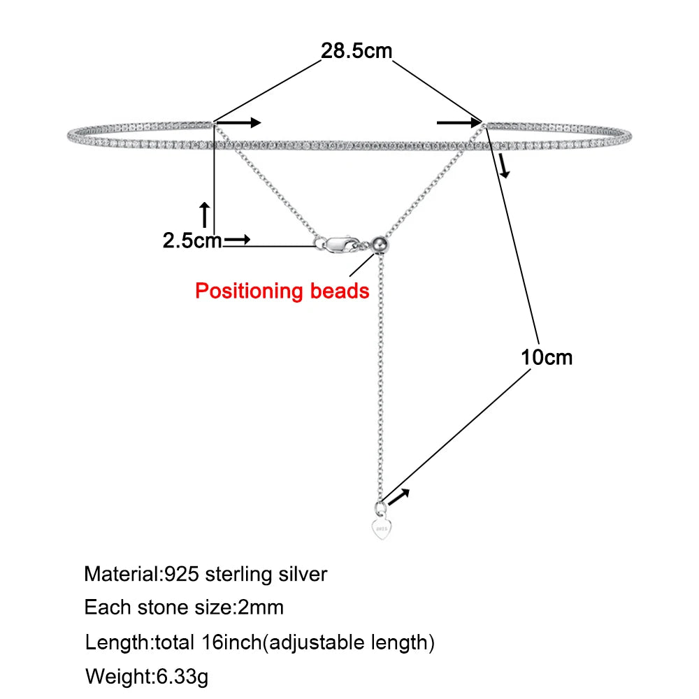 2mm Moissanite Tennis Necklace For Women S925 Silver Plated 18K Gold Sparking Rhinestone Choker Chain Wedding Jewelry Adjustable - Uknowucme
