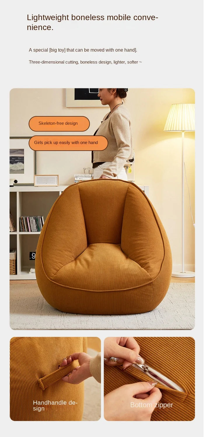 X&D Bean Bag Lazy Corduroy Comfortable Sofa Single Bed Tatami Bedroom Balcony Casual Lightweight Small Sofa Living Room 2024 New - Uknowucme