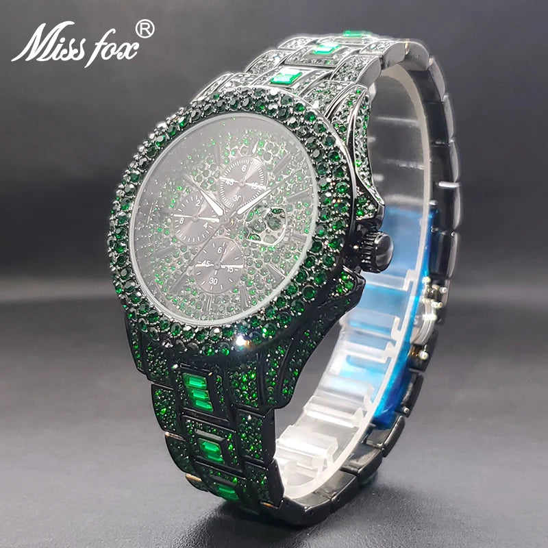 Men's Quartz Watch Hip Hop Iced Out Purple Zircon Luxury Party Jewlry Watches With Calendar Male Hand Clock Decorative Dials