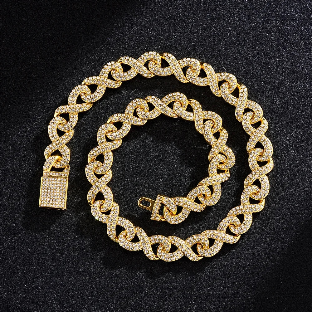 2023 New High Quality 15mm Iced Out Bling Micro Paved Cz Symbol Cuban Link Chain Choker Necklace Hip Hop Jewelry  For Boy Men - Uknowucme