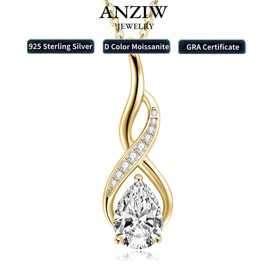 Anziw 7x10mm 2ct Pear Cut Moissanite Infinity Pendant Necklace for Women 925 Sterling Silver Adjustable Chain Fine Jewelry Gift - Uknowucme