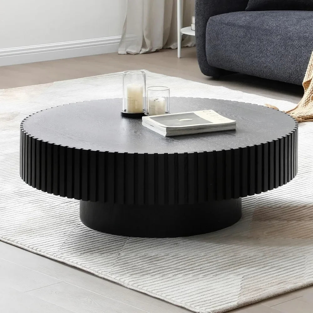 31.49" Round Coffee Table, Modern Luxury Wood Circle Drum Center Table for Living Room, Accent Side Table End Table for Living - Uknowucme