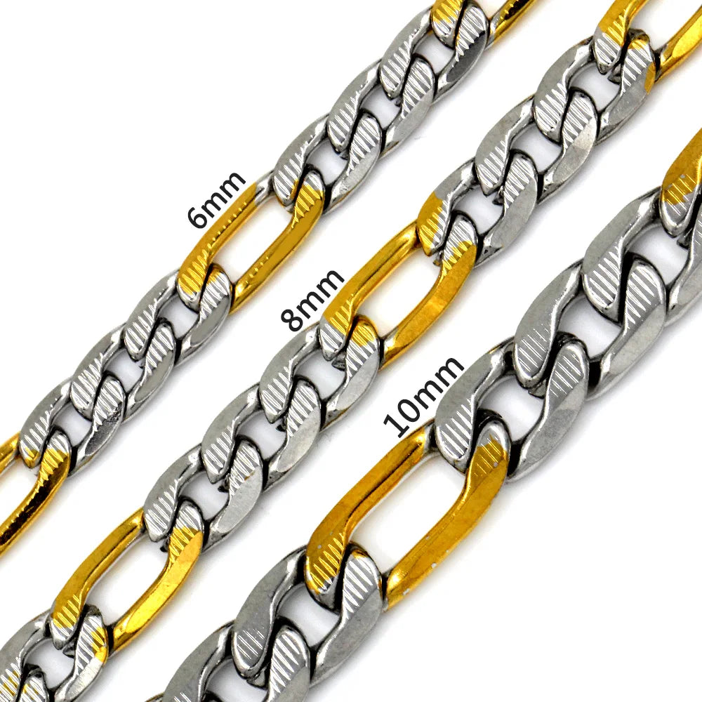 LUXUSTEEL Men's Figaro NK Chain Necklace 6/8/10MM Stainless Steel Golden Mixed Silver Color Curb Link For Women Jewelry Gift - Uknowucme