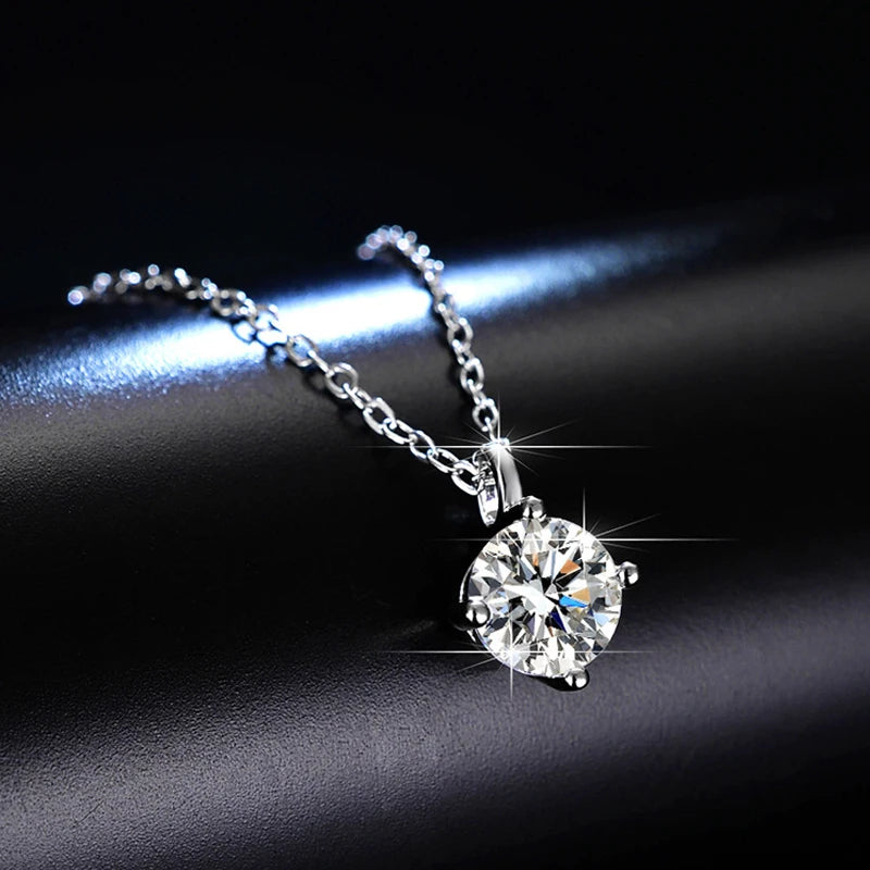 925 Sterling Silver Necklace Pendant 100% Real Moissanite For Women Fashion Clavicle Chain Necklaces Wedding Party Jewelry Gift - Uknowucme