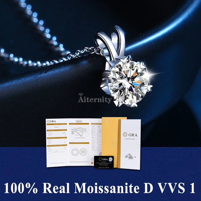 925 Sterling Silver Necklace Pendant 100% Real Moissanite For Women Fashion Clavicle Chain Necklaces Wedding Party Jewelry Gift - Uknowucme