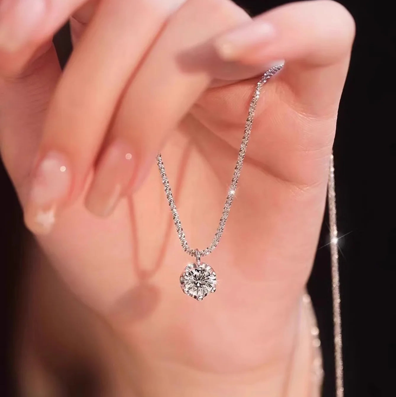 Moissanite Necklaces for Women 925 Sterling Silver Sparkling Cauliflower Chain with 2CT Diamond Pendant Dainty Jewelry Gift - Uknowucme