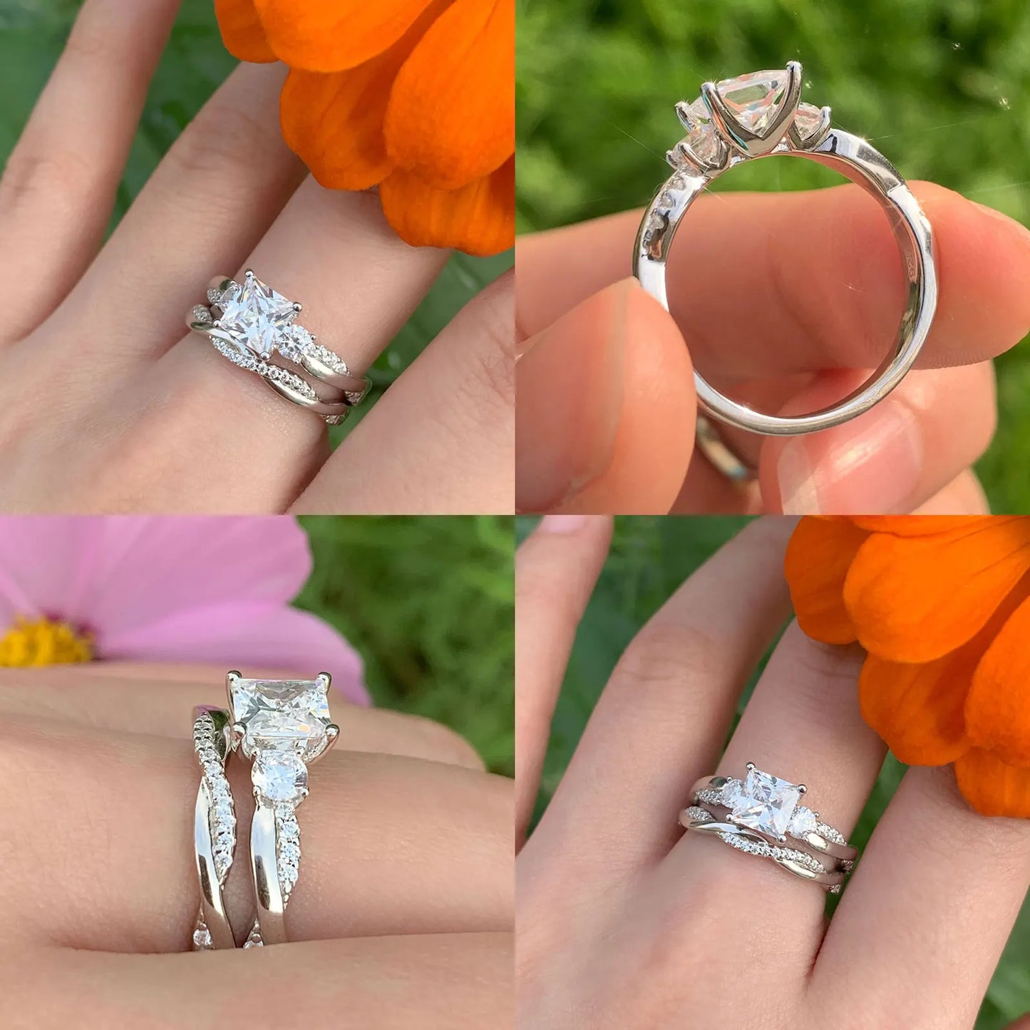 Newshe 925 Sterling Silver Eternity Engagement Rings Twist Cross Wedding Band Bridal Sets Princess Cut AAAAA CZ Jewelry - Uknowucme
