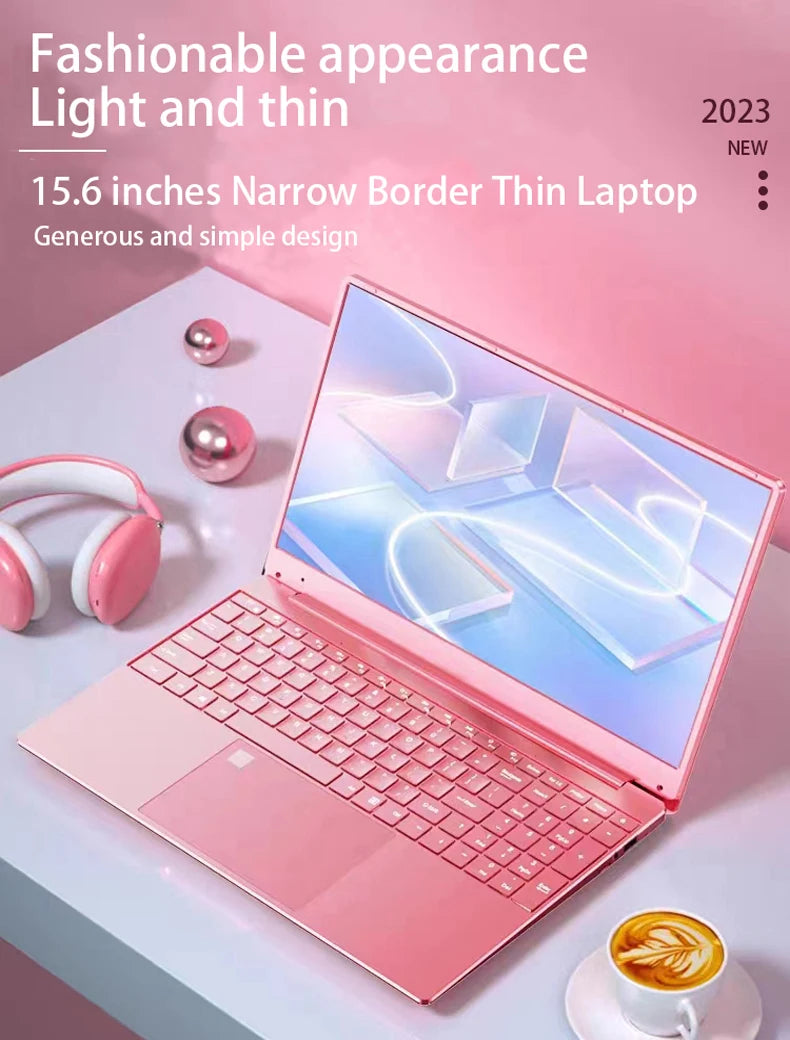 15.6 Inch Pink Laptop Windows 11 10 Pro 1920*1080 Portable Intel Laptop D4 12G RAM 128GB/256GB/512GB/1TB SSD HDMI Port - Uknowucme