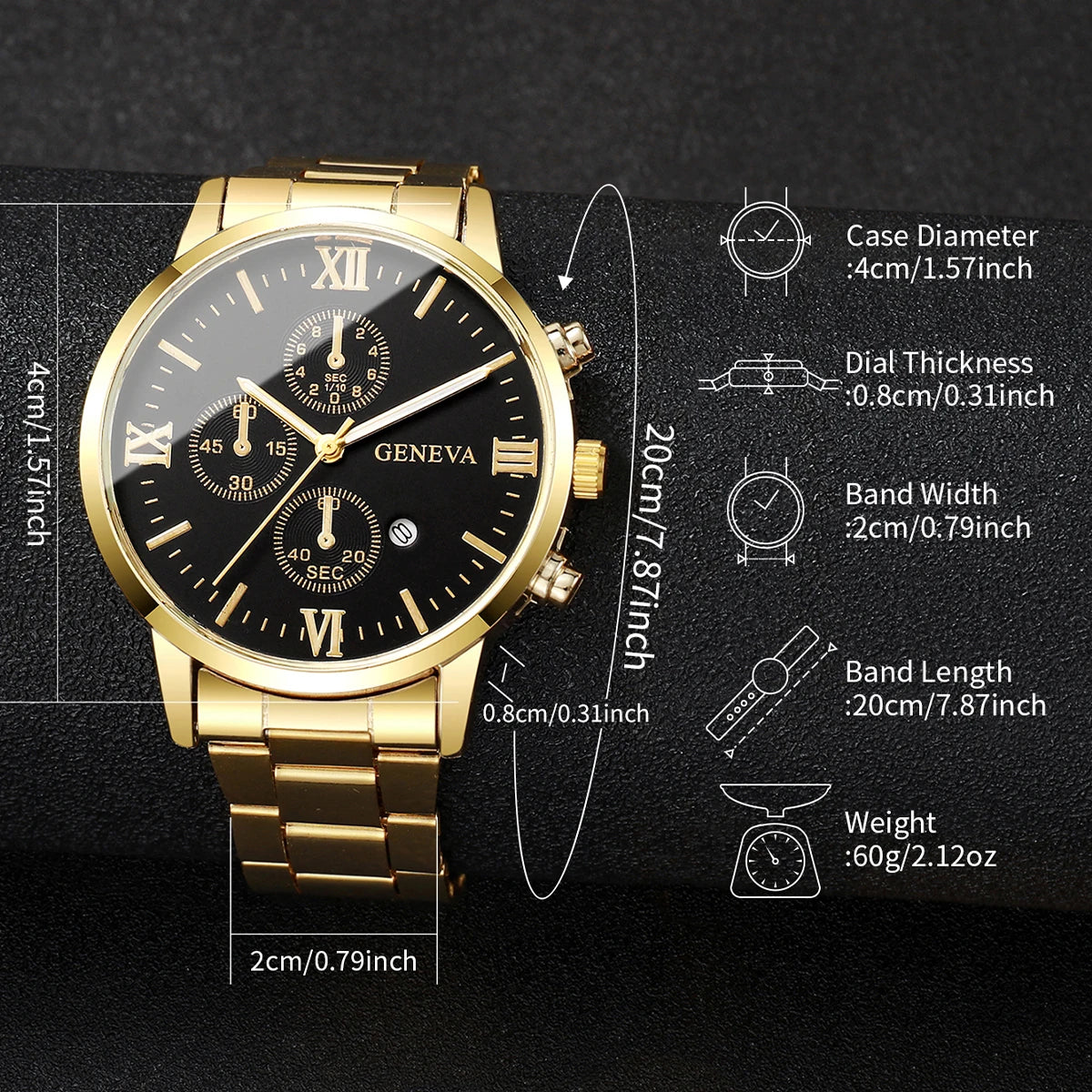 4PCS/Set Luxury Men's Calendar Watch Fashion Roma Dial Men Business Quartz Watches Jewelry Set Reloj Hombre（Without Box） - Uknowucme