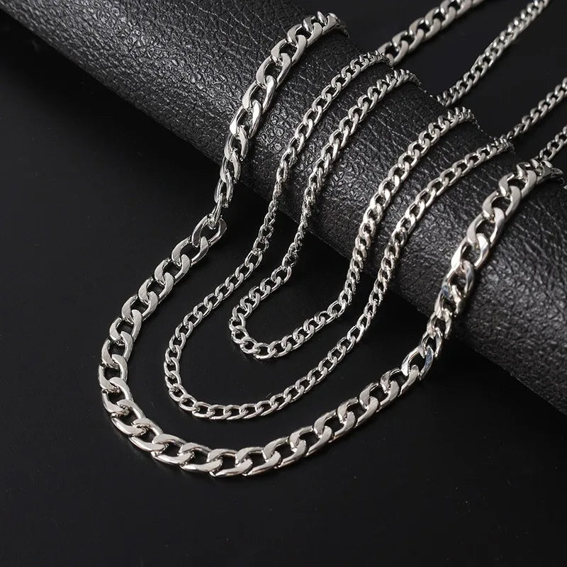 Men Punk Stainless Steel 3/5/7mm Curb Cuban Necklaces for Women Black Silver Color Link Chain Chokers Solid Color Metal Jewelry