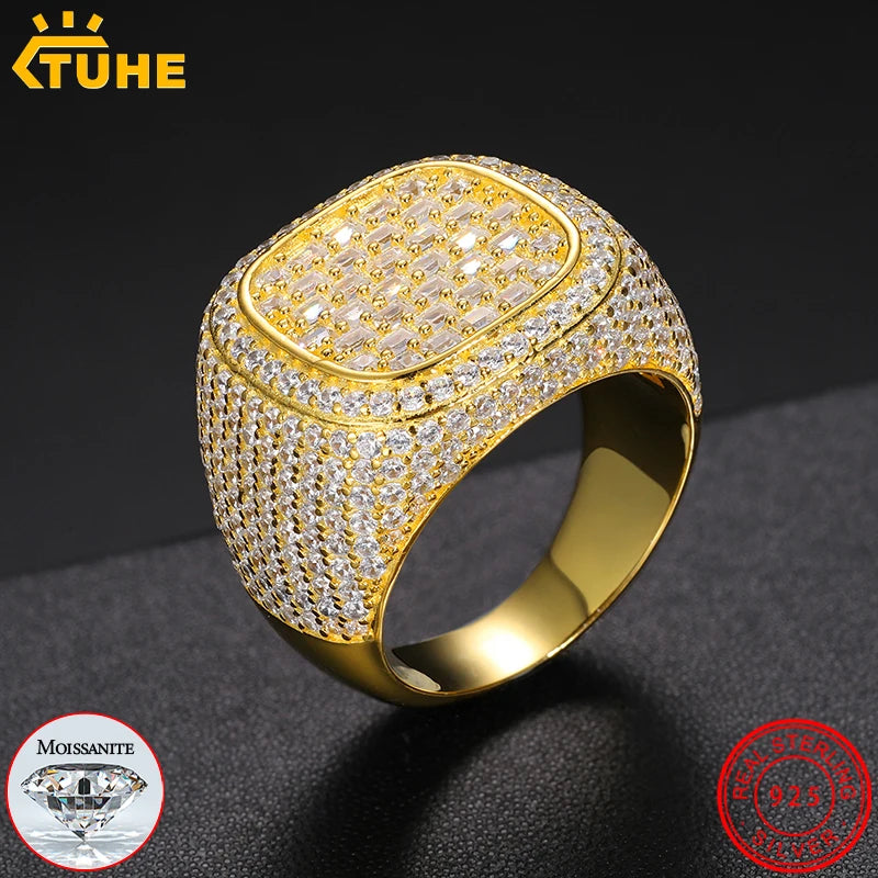 Unisex Classic Moissanite 925 Ring Men Men Hip Hop Jewelry Pave Setting Ring Fashion Rock Gift - Uknowucme