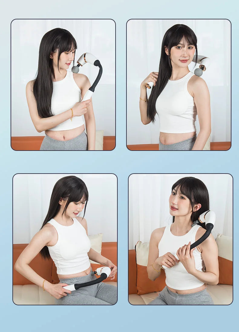 Massage Gun with Upgraded Extended Handle U-Shaped Back Massager Deep Tissue with 4 Massage Heads Fascia Gun Muscle Relaxation