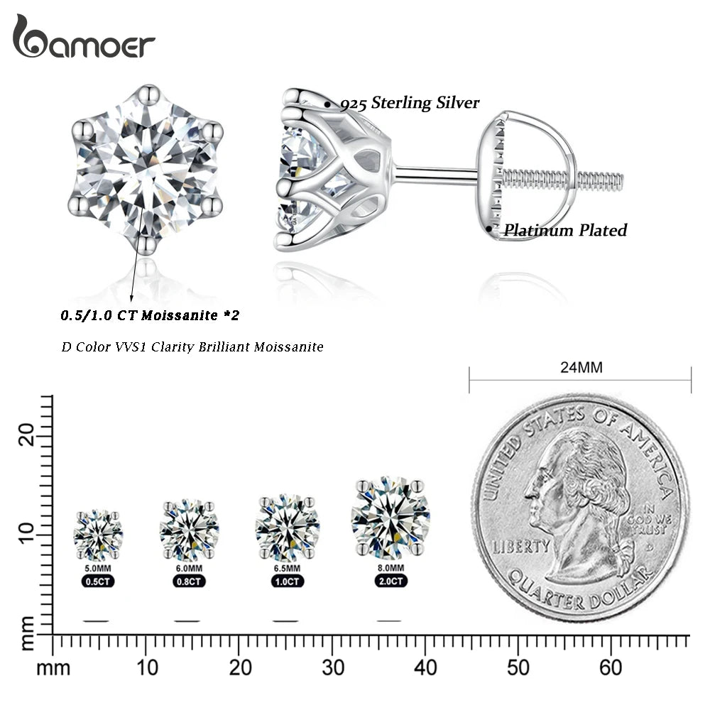 BAMOER Moissanite Stud Earrings, D Color Brilliant Round Cut Lab Created Diamond 925 Silver Earrings Gold Plated for Women - Uknowucme