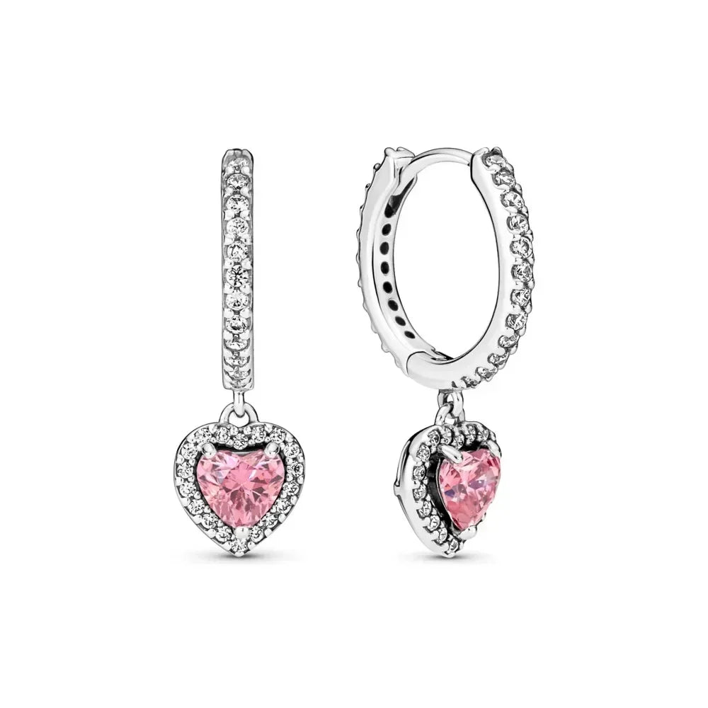 NEW 925 Sterling Silver pretty Mother’s Day Family Always Encircled Hoop Earrings Mum Pavé Heart Rings Fit Women Gifts - Uknowucme