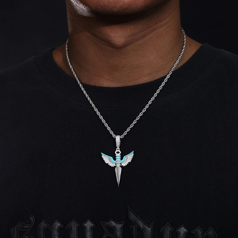 Classic Angel Wings Glow Style Pendant S925 For Men Necklace Cuban Chain With Moissanite Pendant Hip Hop Jewelry Gift - Uknowucme