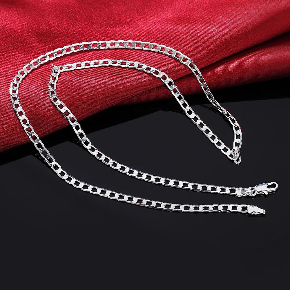 Men's 925 Sterling Silver Italian Cuban Curb Chain Necklaces For Men Women Solid Silver Figaro Chain Layering Necklace