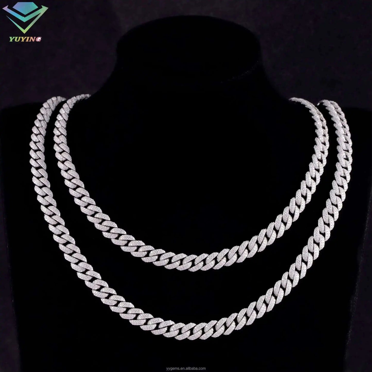 Full Ice Out Mossanite Cuban Chain 6mm 9mm 13mm 2rows 925 Sterling Silver Chain Hip Hop Necklace VVS Moissanite Cuban Link Chain - Uknowucme