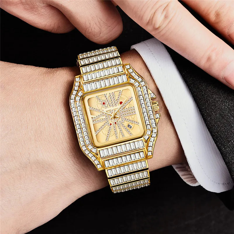 New Cool Iced Out Watch for Men Luxury Full Diamond Hip Hop Calendar Quartz Watch Man Male Clock Relogio Masculino Drop Shipping