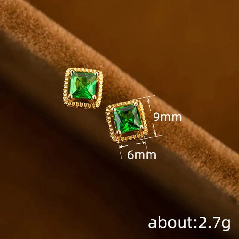 2025 Geometric Green CZ Sparkling Cubic Zirconia Earrings, Suitable for Women's Wedding Parties, Elegant  Jewelry - Uknowucme