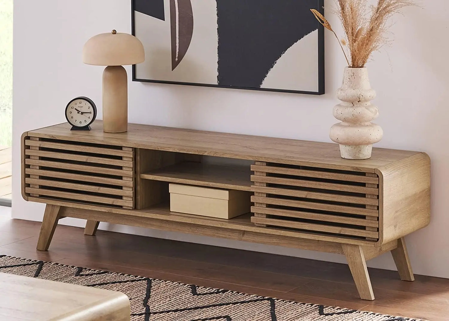 Ensley TV Stand, Mid-Century Modern Television Stand for 55/60/65 inch TV, Farmhouse Entertainment Center with Storage