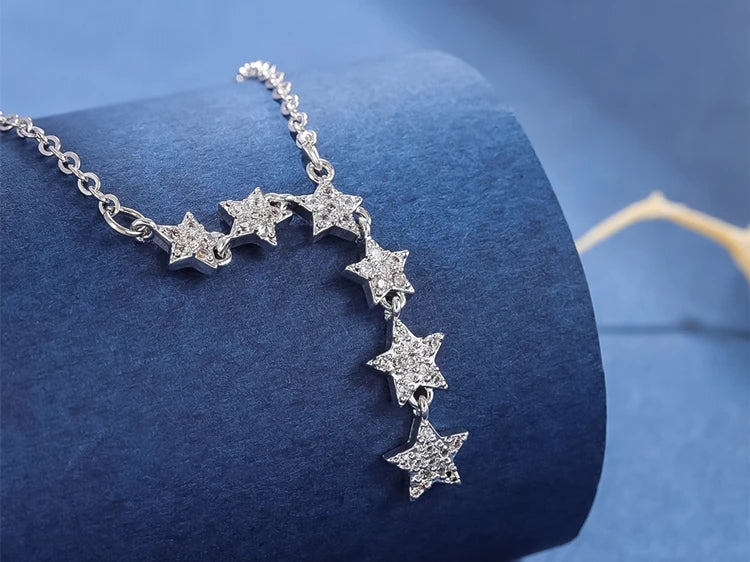 Fashion Pentagram Star 925 Sterling Silver Crystal Clavicle Chain Necklaces  XL065 - Uknowucme