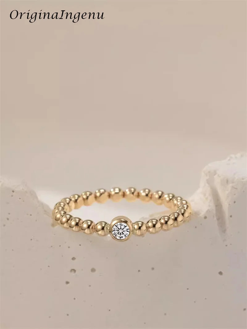 14K Gold Filled Moissanite Ring Handmade Beads Band Ring Minimalism Jewelry Tarnish Resistant Jewelry Boho Women Ring - Uknowucme