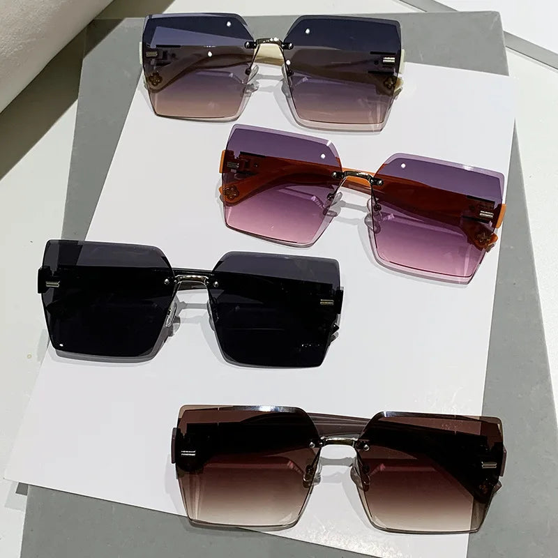 New Frameless Square Sunglasses Summer Women Leisure Street Shooting Sun Glasses Fashion Sunshade Eyewear UV400 Gafas De Sol - Uknowucme