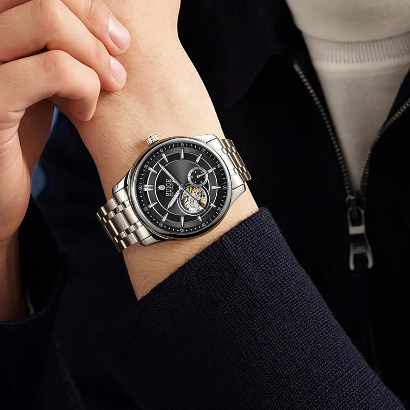 Men's Automatic Mechanical Watch - Elegant Stainless Steel, Calendar Function, Business and Leisure Style, Blue Dial and Date Wi - Uknowucme
