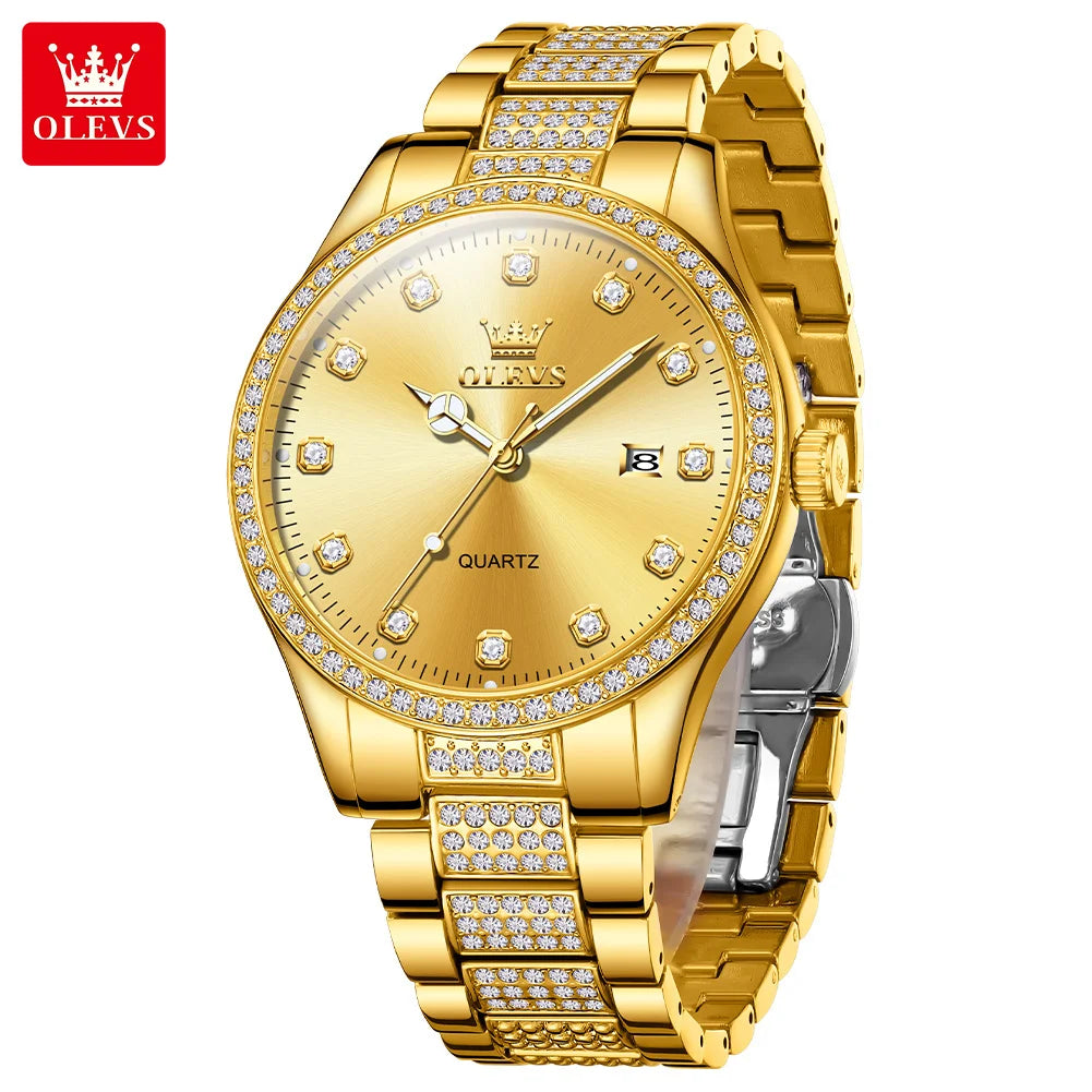 OLEVS Original Fashion Quartz Watch for Men Stainless Steel Waterproof Calendar Luminous High Quality Fashion Wrist Watch Men - Uknowucme