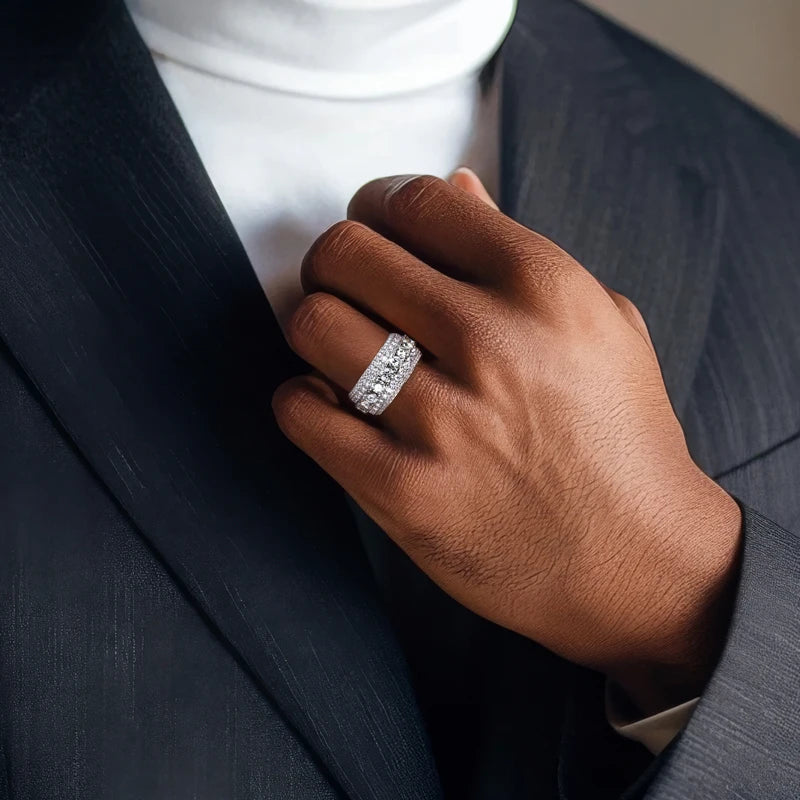 MossanRappr 11.6cttw Moissanite Iced out Diamond Ring 925 Sterling Silver High Quality and Fashion Jewelry for Men's Party Wear - Uknowucme