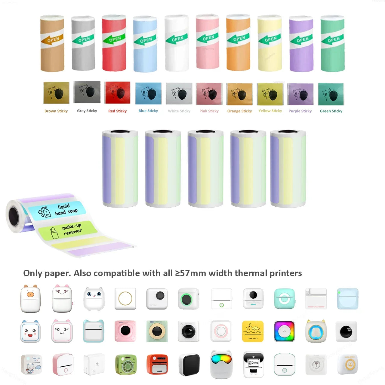 Adhesive Photo Thermal Paper 57mm，Label Sticker Color Photo White Paper For Mini Portable Pocket Mobile Printer - Uknowucme