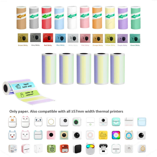 Adhesive Photo Thermal Paper 57mm，Label Sticker Color Photo White Paper For Mini Portable Pocket Mobile Printer - Uknowucme