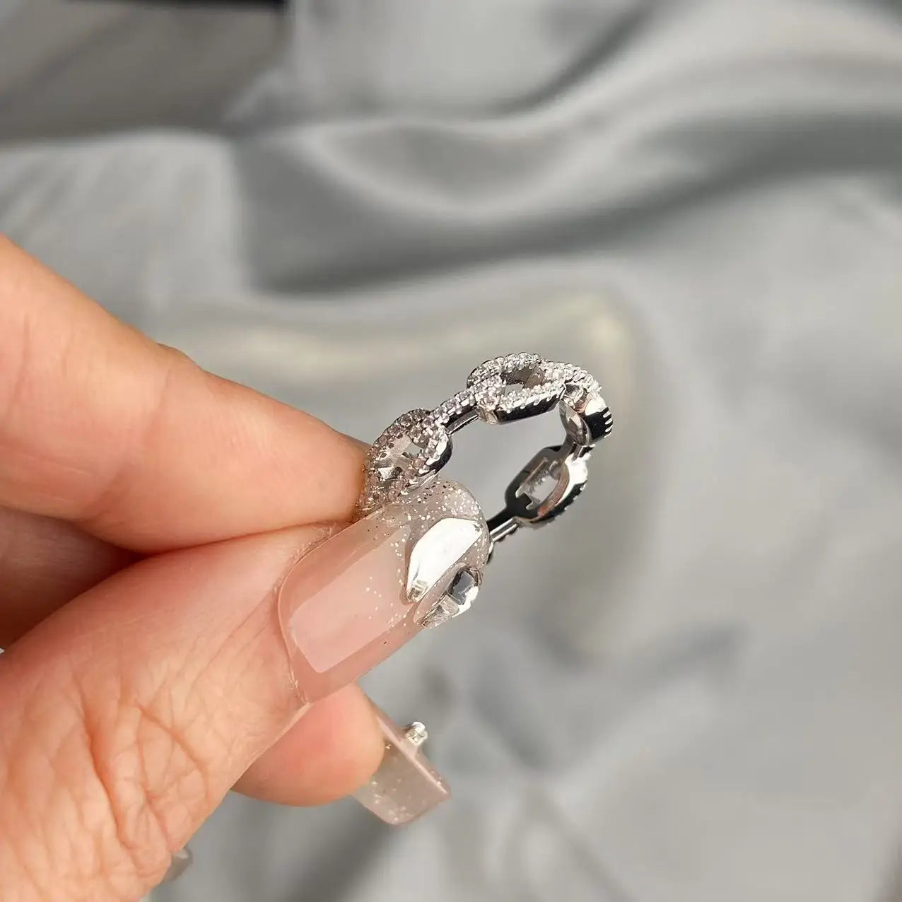 925 Sterling Silver Full Diamond Moissanite TrendyFine Jewelry Accessories Simulated Diamond Stacking Chain Rings For Women Gift - Uknowucme