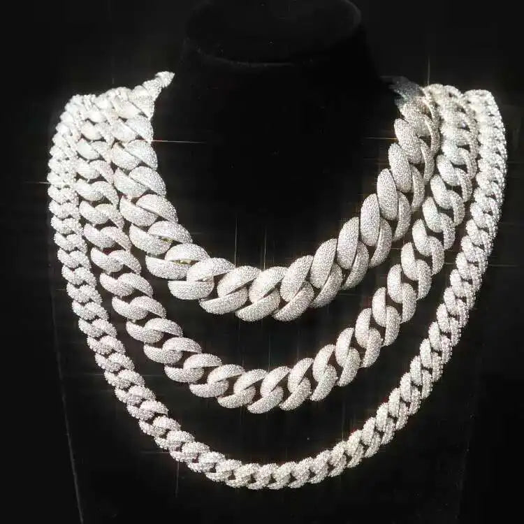 Full Ice Out Mossanite Cuban Chain 6mm 9mm 13mm 2rows 925 Sterling Silver Chain Hip Hop Necklace VVS Moissanite Cuban Link Chain - Uknowucme