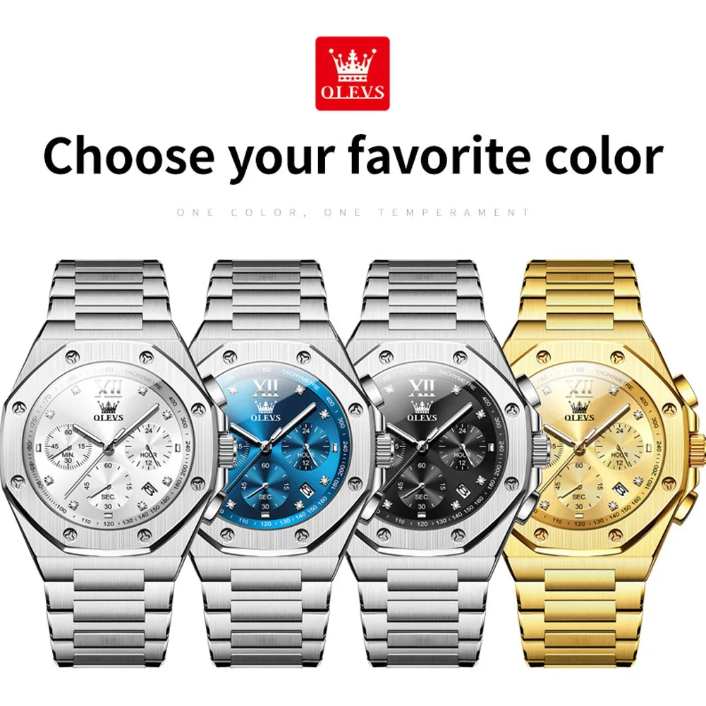 OLEVS Top Brand Men's Watches Stainless Steel Tough Guy Original Quartz Watch for Man Waterproof Luminous Date Chronograph Reloj - Uknowucme