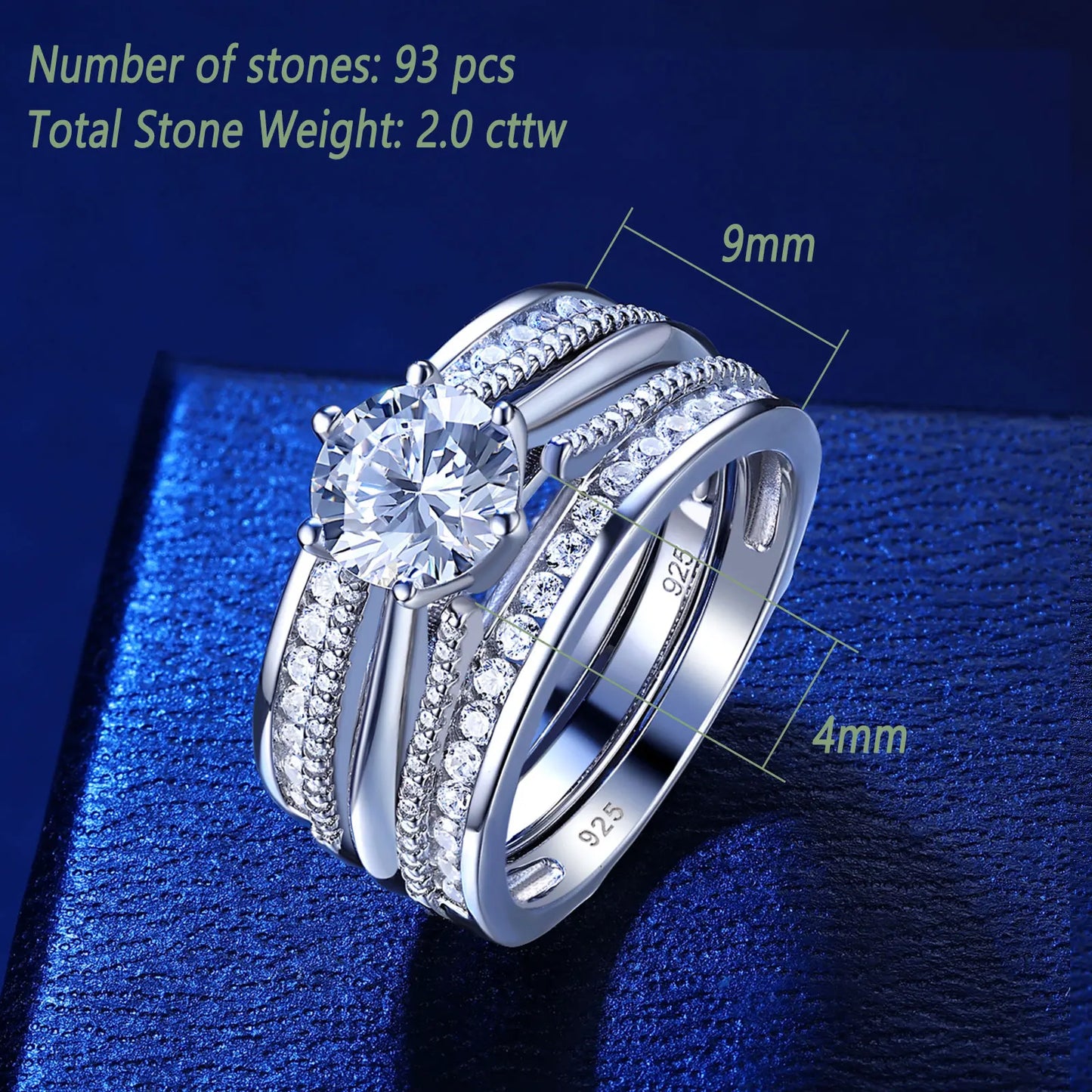 Newshe 2 Pcs Wedding Ring Set 925 Sterling Silver Yellow Gold Simulated Diamond CZ Engagement Rings for Women Luxury Jewelry